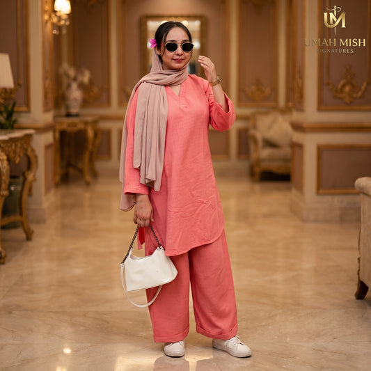 RANGREZ Tea Pink Pure Chiffon Co-Ord Set with Silk Garara & Tassel Dupatta