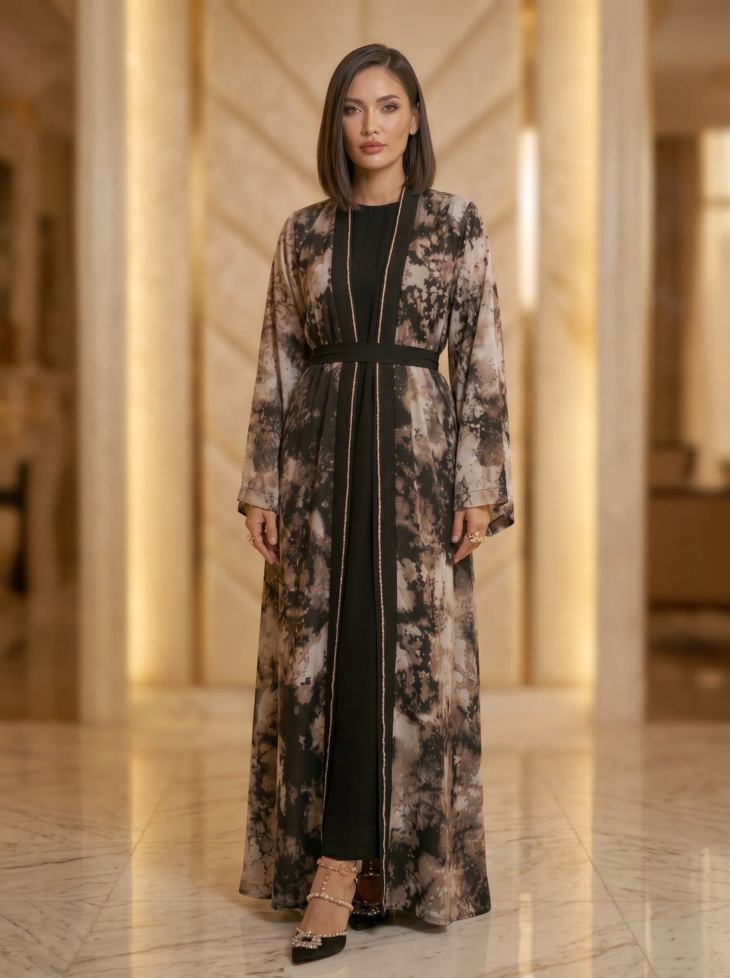 Black & Grey Cheetah Print Coat with Paper Silk Inner