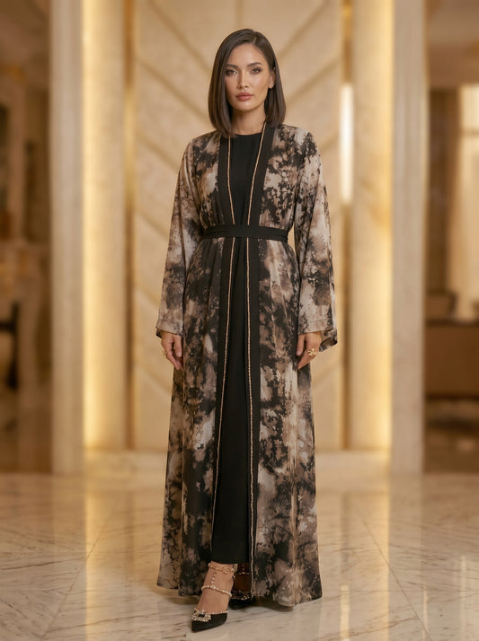 Black & Grey Cheetah Print Coat with Paper Silk Inner