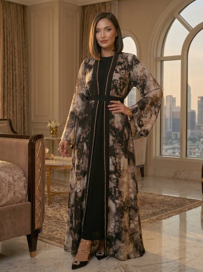 Black & Grey Cheetah Print Coat with Paper Silk Inner