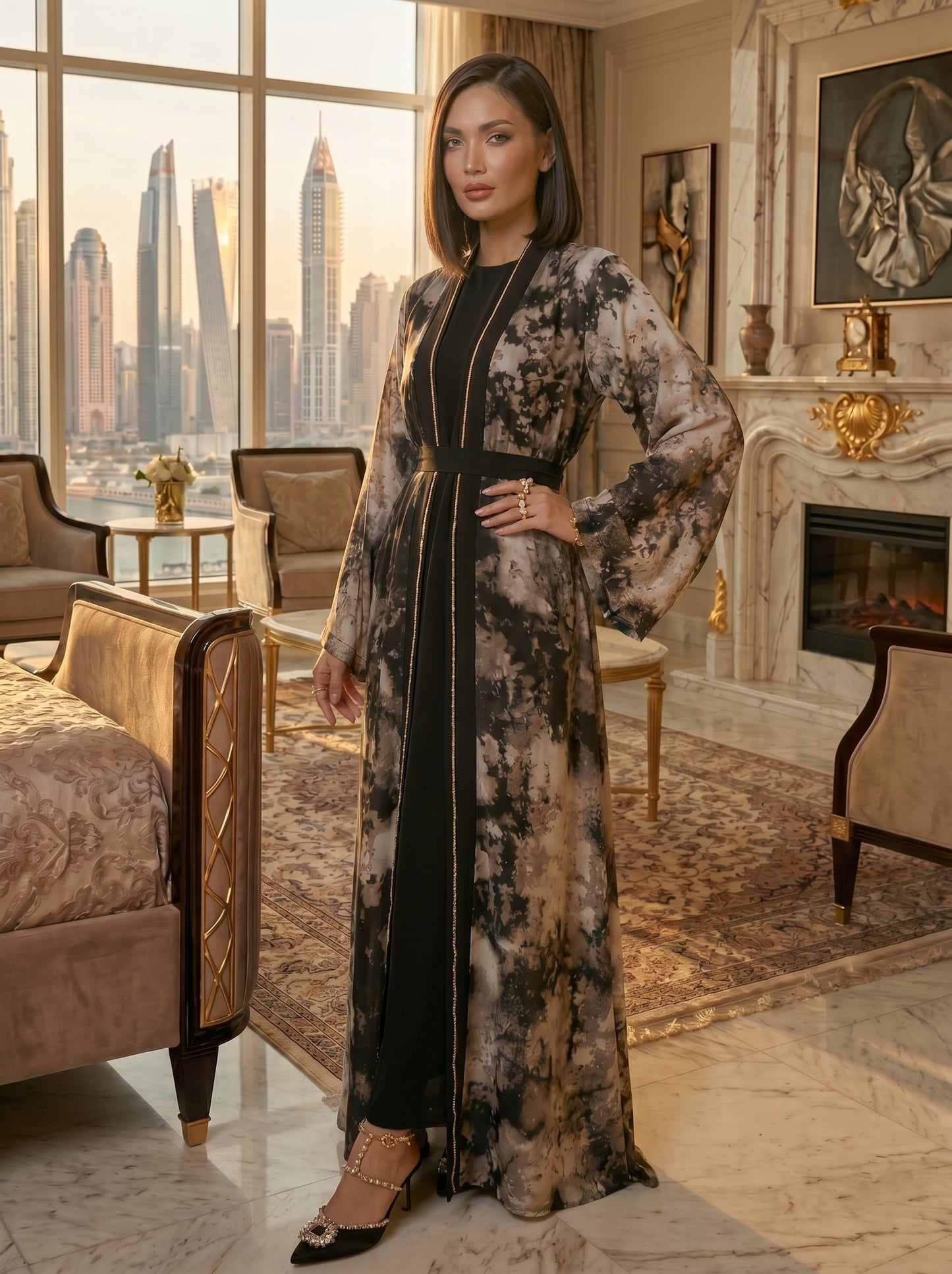 Black & Grey Cheetah Print Coat with Paper Silk Inner