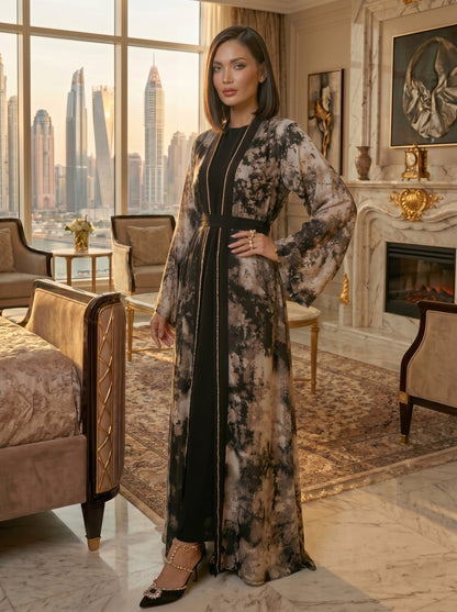 Black & Grey Cheetah Print Coat with Paper Silk Inner