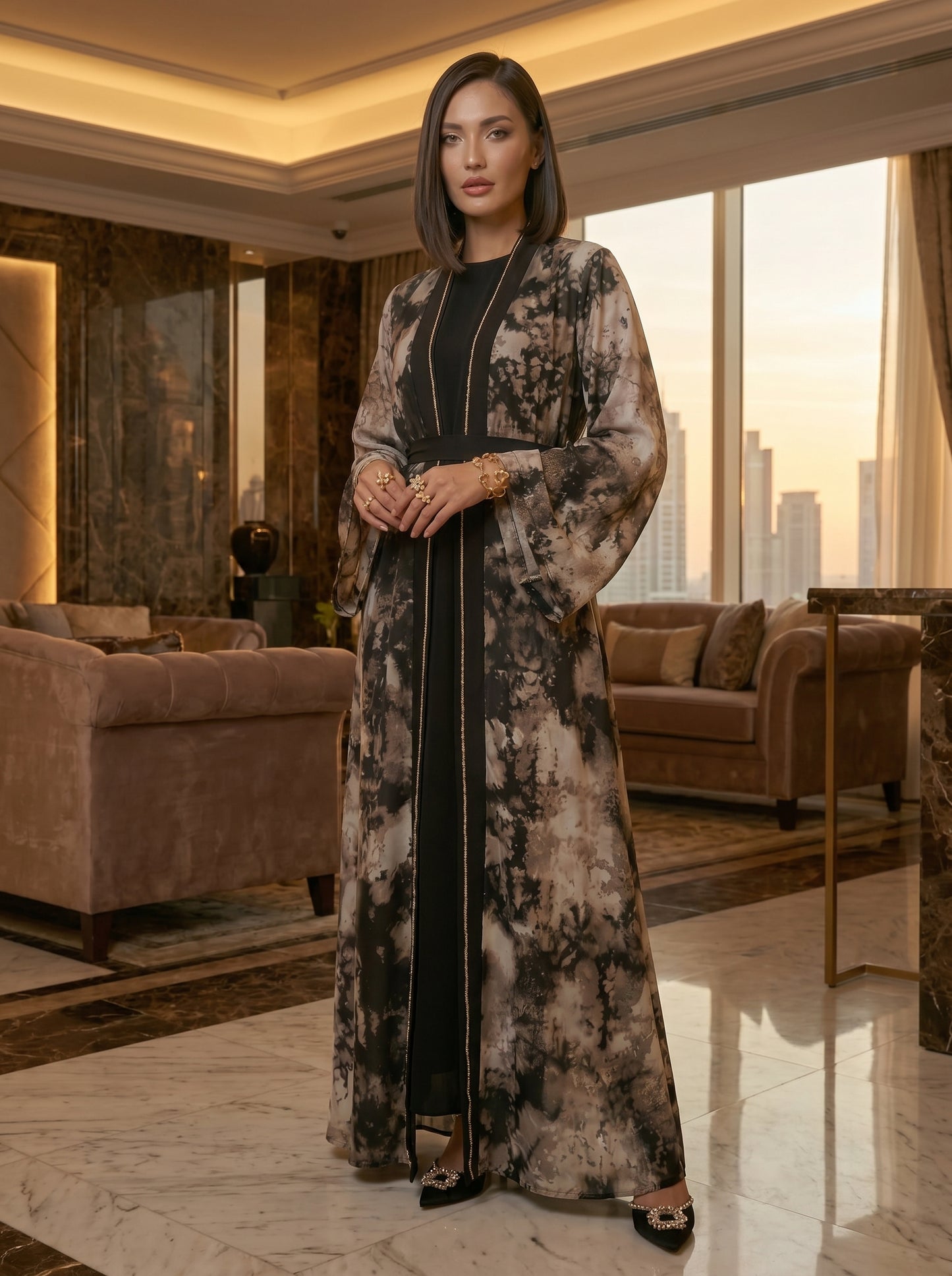 Black & Grey Cheetah Print Coat with Paper Silk Inner