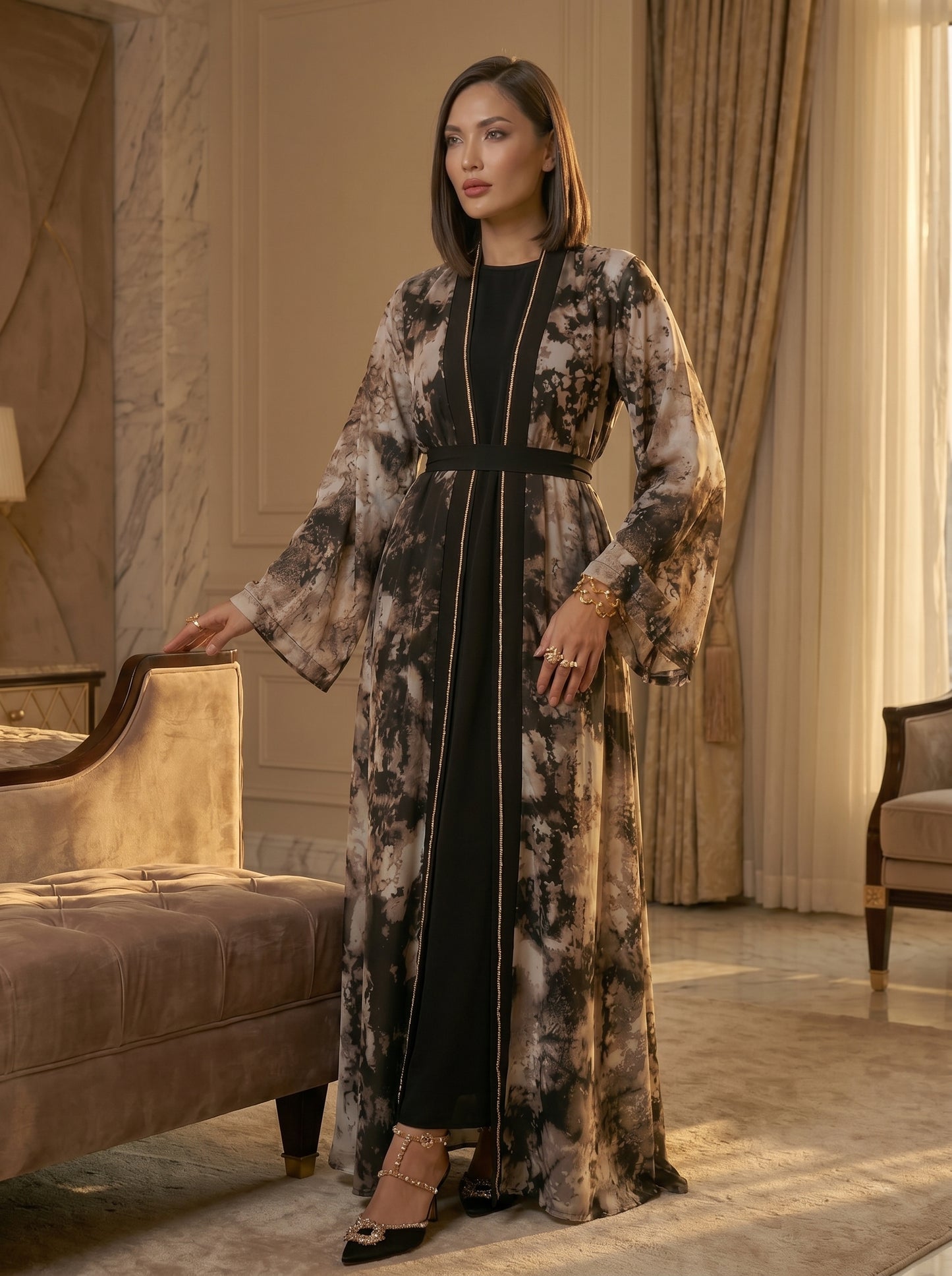 Black & Grey Cheetah Print Coat with Paper Silk Inner