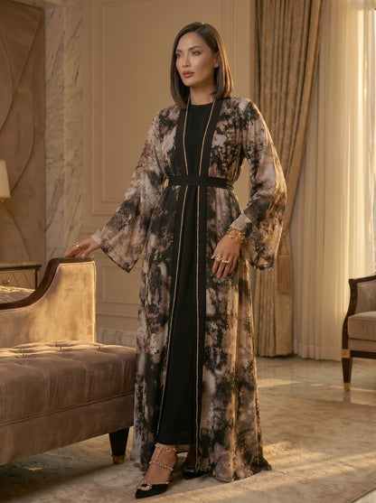 Black & Grey Cheetah Print Coat with Paper Silk Inner