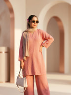 Rangrez tea pink chiffon set - fabric close-up