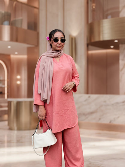 RANGREZ Tea Pink Pure Chiffon Co-Ord Set with Silk Garara & Tassel Dupatta