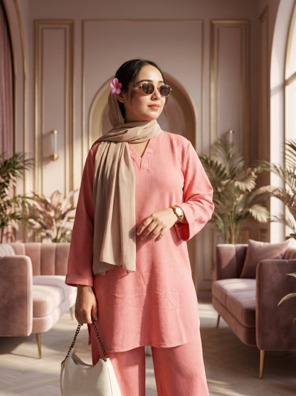 RANGREZ Tea Pink Pure Chiffon Co-Ord Set with Silk Garara & Tassel Dupatta