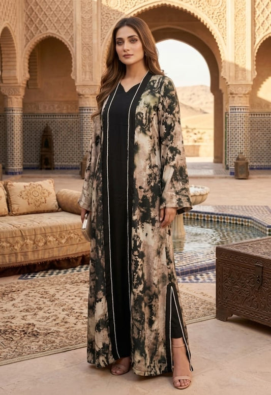 Black & Grey Cheetah Print Coat with Paper Silk Inner