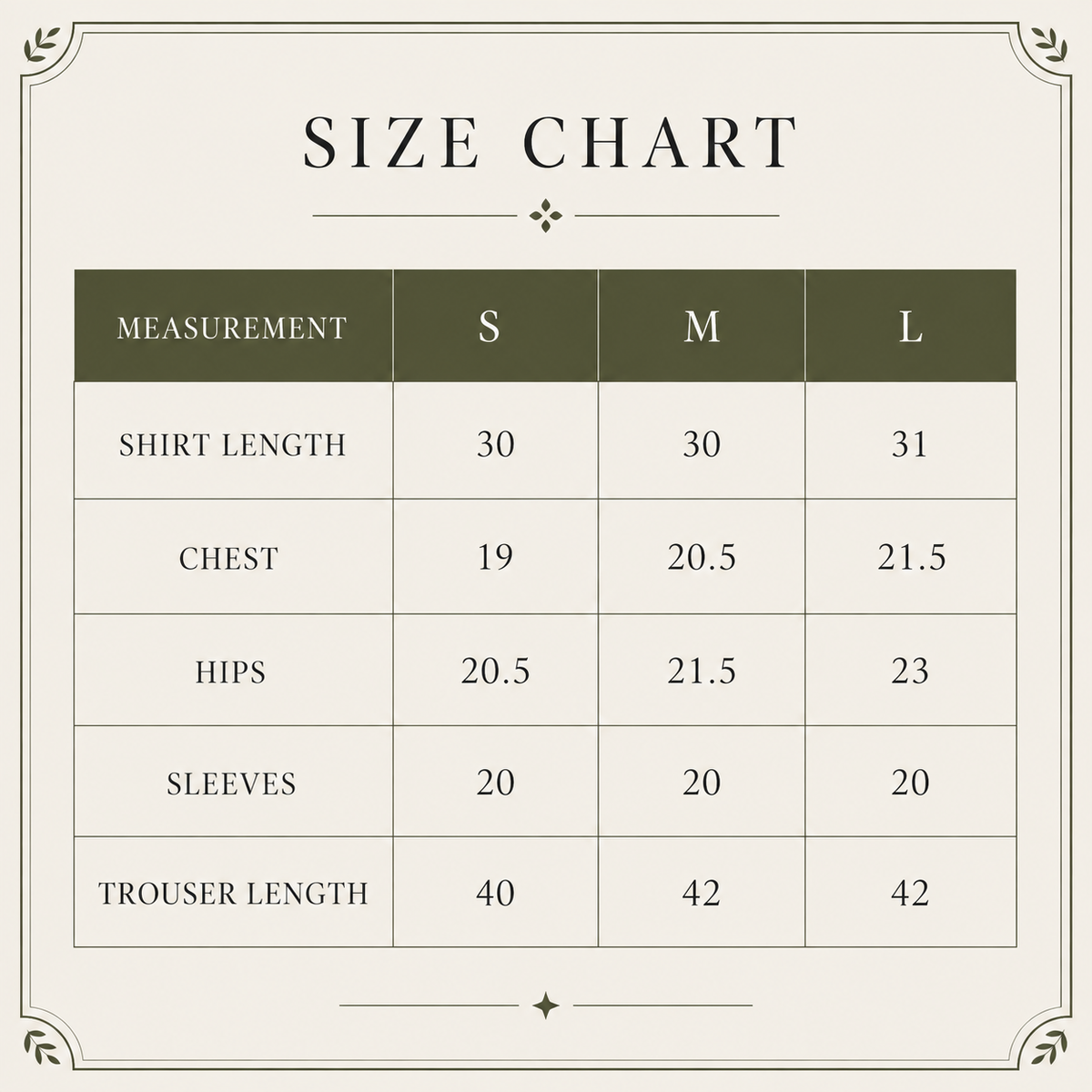 Size guide for ZARQA — Blue 3-Piece Embroidered Chiffon Garara Set