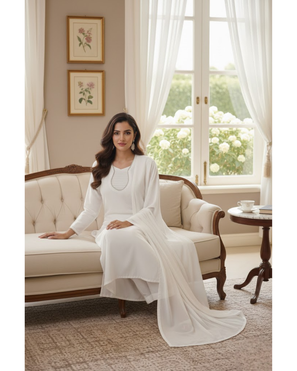 Abe Noor white chiffon suit - styled look