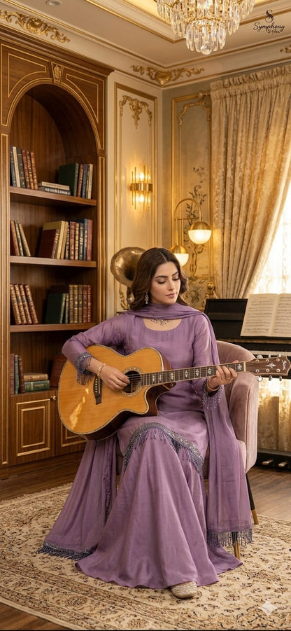 ZARQA — Purple 3-Piece Embroidered Chiffon Garara Set