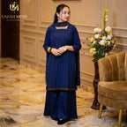 Zarqa blue chiffon garara set - embroidery detail